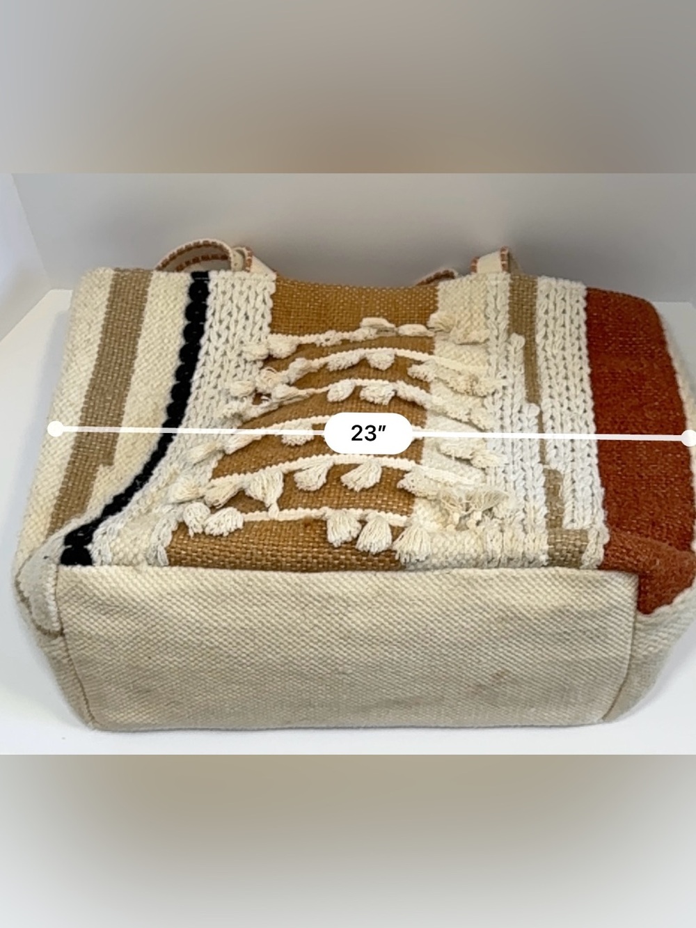 Roolee Culebra Woven Tote Bag - Boho Tassel Knit Stripe Shoulder Bag - Picture 10 of 11